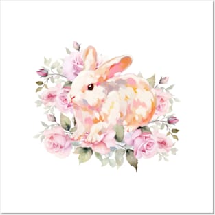 Cute  Baby Girl spring floral Bunny . Posters and Art